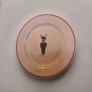 Donner Reindeer Christmas Plate – Red Trim – Holiday Dinnerware